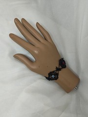 Black Enamel Ornate Victorian Inspired Bracelet With Blue And Crimson Stones
