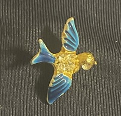 Vtg Blue Bird of Happiness Metal Enamel Lapel Pin Tie Tac Brooch Rhinestone