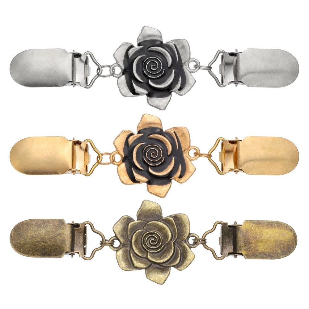 3Pcs Dress Clips Back Cinch, Sweater Clips (Rose Flower, 3 Colors)