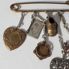Vtg Victorian Revival Silver Plated Mixed Metal Chatelaine Pin Brooch Lot