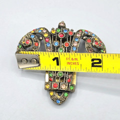 Art Deco Multi Color Paste Rhinestone Gilt Feminist Dress Clip