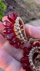 Glamorous large vintage MCM rhinestone, red dangle crystal cha cha clip earrings