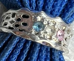 STERLING SILVER 0.925 PINK WHITE BLUE STONE FILIGREE ESTATE BAND RING SIZE 5.5