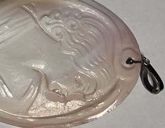 Italy M+M Scognamiglio Shell Sterling Silver Cameo Lady Pendant Pink 2.5” w Box
