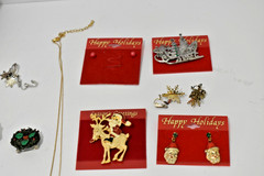 Lot of Vintage Christmas Jewelry Brooches, Charms, Earrings Angels/Trees
