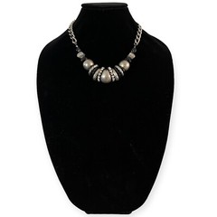 Natori Statement Necklace Silver Rhinestone Large Metal Beaded Chain