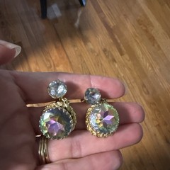 Vintage Signed Schiaparelli Heliotrope Watermelon Glass and Rhinestone Earrings