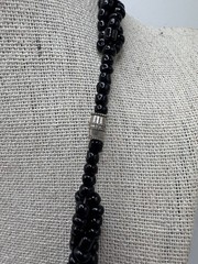 Vintage Black Twist Glass Seed Bead Dyed Shell Quartz Beaded Collar Necklace