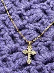 Vtg 80s Goldtone Clear Rhinestone Cross Pendant Necklace Spring Ring Clasp