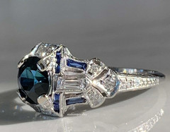 Art Deco Style Lab Created Sapphire & Diamond Anniversary 14K White Gold FN Ring