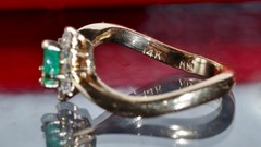14k yellow gold 0.27ct natural diamond sz 4.5 ring emerald vintage treated 2.99g