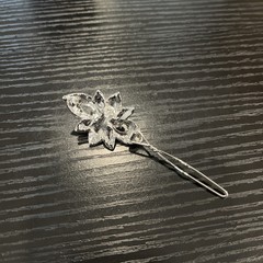 Vintage Silver Tone Rhinestone Hair Pin Beautiful Flower and Bow Shape