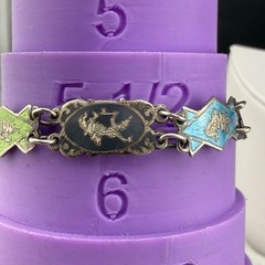 Vintage Siam Sterling Silver Bracelet Enamel Multi Color Niello 6”