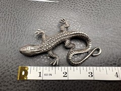Vintage HUGE Old Pot Metal Lizard Gecko Brooch Pin Red Enamel Eyes Figural