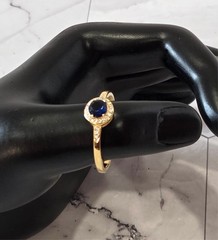 VINTAGE-RETRO .925 Silver Gold Tone – Sapphire & Rhinestone Solitaire sz 11.25