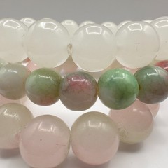 Vintage 80s Beaded Bracelet Set Rose Quartz Prehnite Stretch Womens Jewelry Y2K