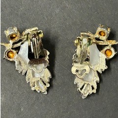 Vintage Lucite Leaf Bracelet and Earrings Jewelry Set Multicolor Rhinestones