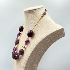 Vintage Style Purple Beaded Illusion Necklace Bronze Tone Boho Statement Fashion