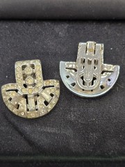 Vintage 1930s Art Deco Dress Clips Pair Silver Tone Rhinestone Fan Shape
