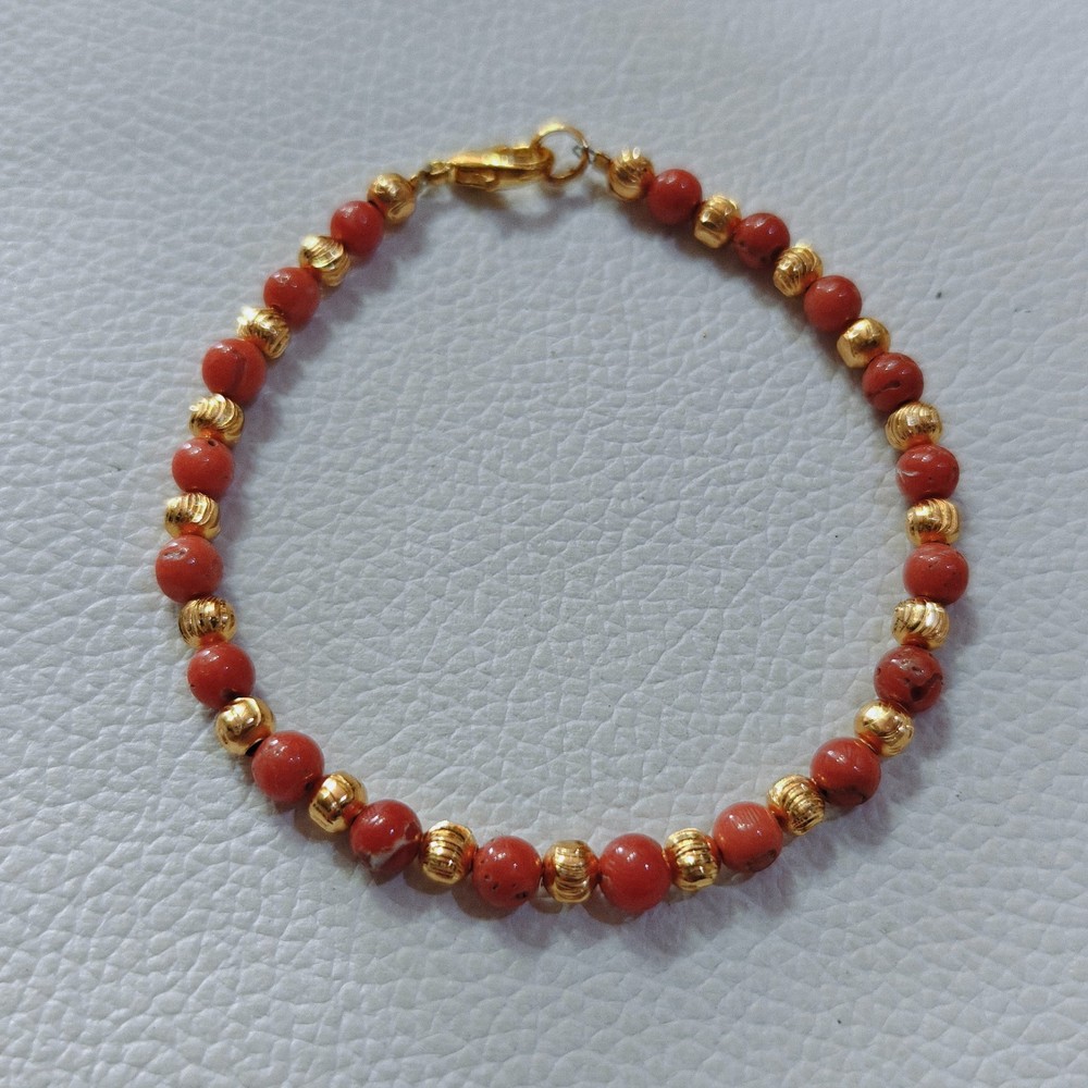 VintageNatural Coral Round Beads Bracelet Italy Coral Handmade Gemstone Bracelet