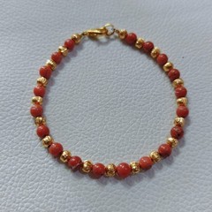 VintageNatural Coral Round Beads Bracelet Italy Coral Handmade Gemstone Bracelet