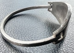Vintage Silver Bracelet Alpaca Mexico White Floral Hinged Inlay Abalone