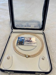 Sri Jagdamba Pink Pearl Necklace and earrings -16/ 17 Inches – New in Box