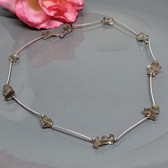 925 Sterling Silver Smoky Quartz Beaded Choker Necklace 17.5″ Chain Gemstone