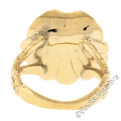 Retro Rosy Yellow Gold Unique Shape Aquamarine in Scalloped Shell Split Ring