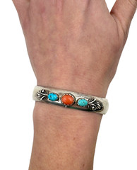 CARLISLE JEWELRY ALBUQUERQUE NM STERLING SILVER BRACELET CORAL TURQUOISE OLD RAR
