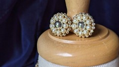 Vintage NECKLACE Clip EARRINGS Jewelry SET Multi Strand Faux Pearl