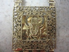 VINTAGE EDLEE DRAGON LAVALIER NECKLACE WITH DANGLES GOLD TONE