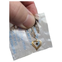 Vtg Harriet Carter Sapphire Ruby Heart Necklace 24K Gold Electroplated Jewelry