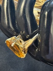 Vintage 18K Yellow Gold HGE & Giant Emerald Cut Faux Citrine Ring-Adjustable