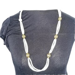 Trifari TM Vintage 3-Strand Faux Pearl with Gold Accents Jewelry Necklace 15”