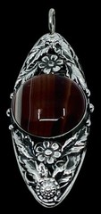 Antique Victorian Sterling Silver 925/1000 Banded Agate Flower Pendant 3” Long