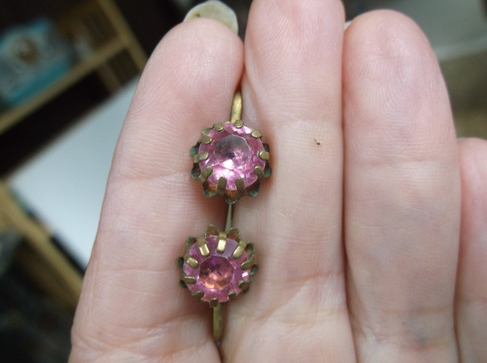 Antique Pink Earrings Screwback Prong Set Stones approx. 1/2 inch diameter