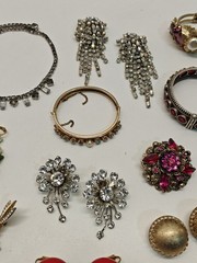 Vintage Rhinestone & Other Jewelry Lot Bracelets, Earring, Necklaces Etc.