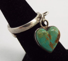 Joan Slifka Designs STERLING SILVER Turquoise Dangle Heart Ring Size 5.5 6g