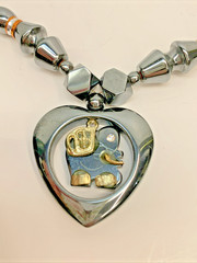 Vintage Heavy Heart W/ Good Luck Elephant Inside Pendant Necklace