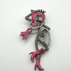 Glamorous Dancer Rhinestone Crown Faux Pearls Pink Enamel Brooch Pin