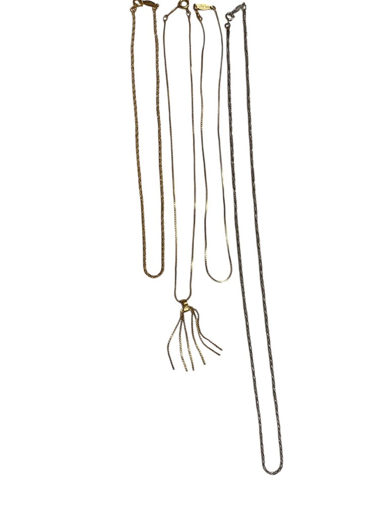 4 Napier Chain Necklaces, 3 Gold Tone, 1 Silver Tone Varies Lengths