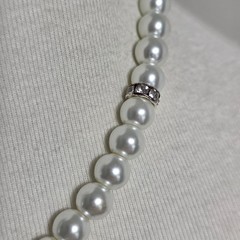 Icing White Faux Pearl Necklace Silver-Tone Rhinestone Rondelles Spacers