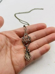 Vintage Egyptian Revival Art Nouveau Lavalier Filigree Scarab Beetle Necklace