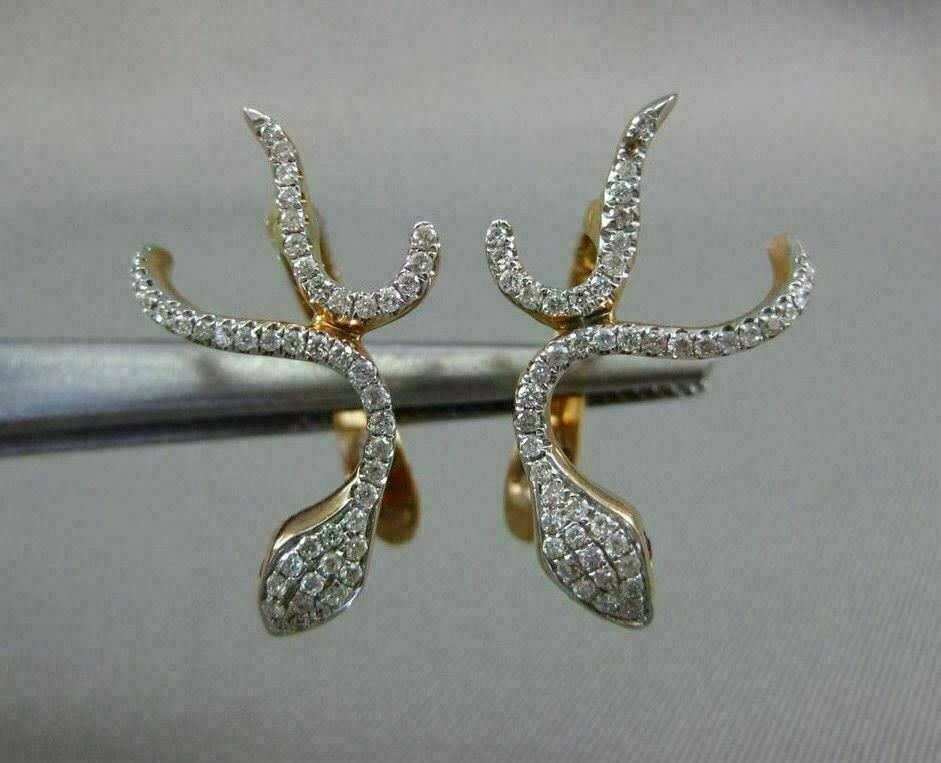 ESTATE .42T DIAMOND & AAA RUBY 18KT ROSE GOLD 3D SNAKE FUN HANGING EARRINGS