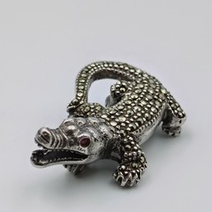 Vintage Sterling Silver 925 Marcasite Lab Ruby Alligator/Crocodile Brooch Pin