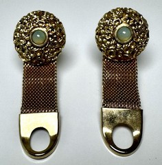 Vintage Gold Tone Mesh Wrap T-Bar Cufflinks Round Top Blue Cabochon #1705