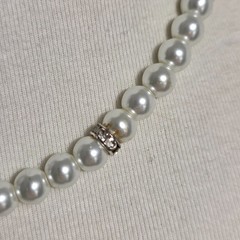 Icing White Faux Pearl Necklace Silver-Tone Rhinestone Rondelles Spacers