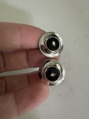 Shields Vintage Silver Tone Black Round Cufflinks Bullet Back Rhinestone Accent