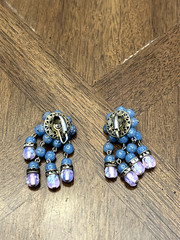 Vintage Blue & Purple Beaded Dangle/Drop Earrings Unmarked Designer? Gorgeous!